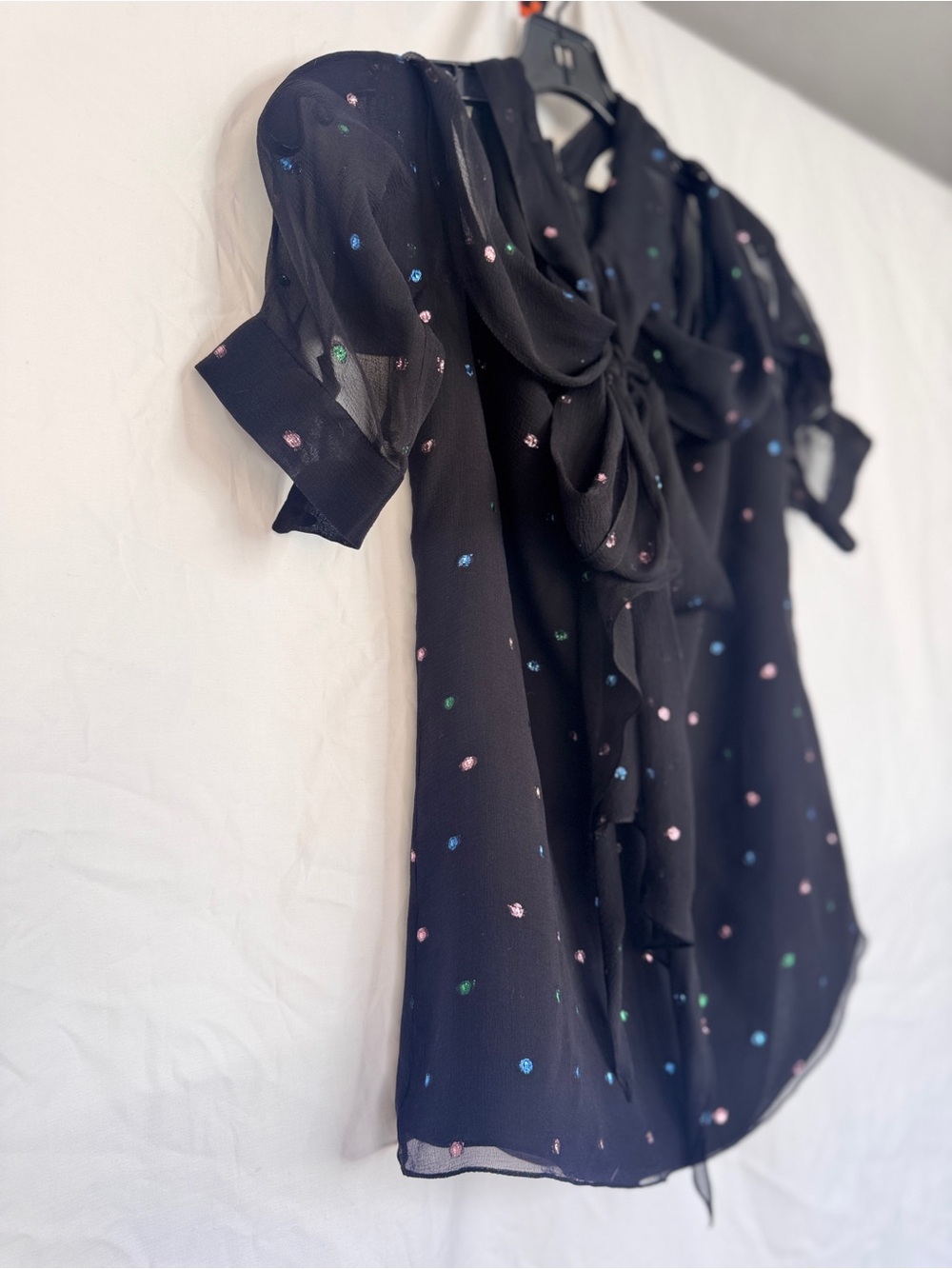 ERDEM Black Sheer Blouse with Subtle Shimmer Metallic Multi Color Dots - Picture 14 of 16